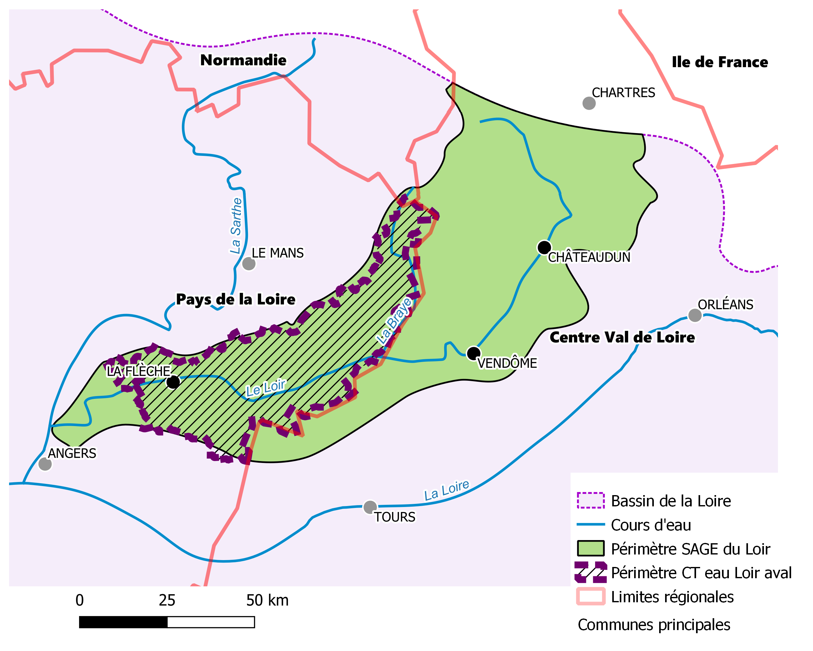 Périmètre du CT Eau Loir aval 2022-2024